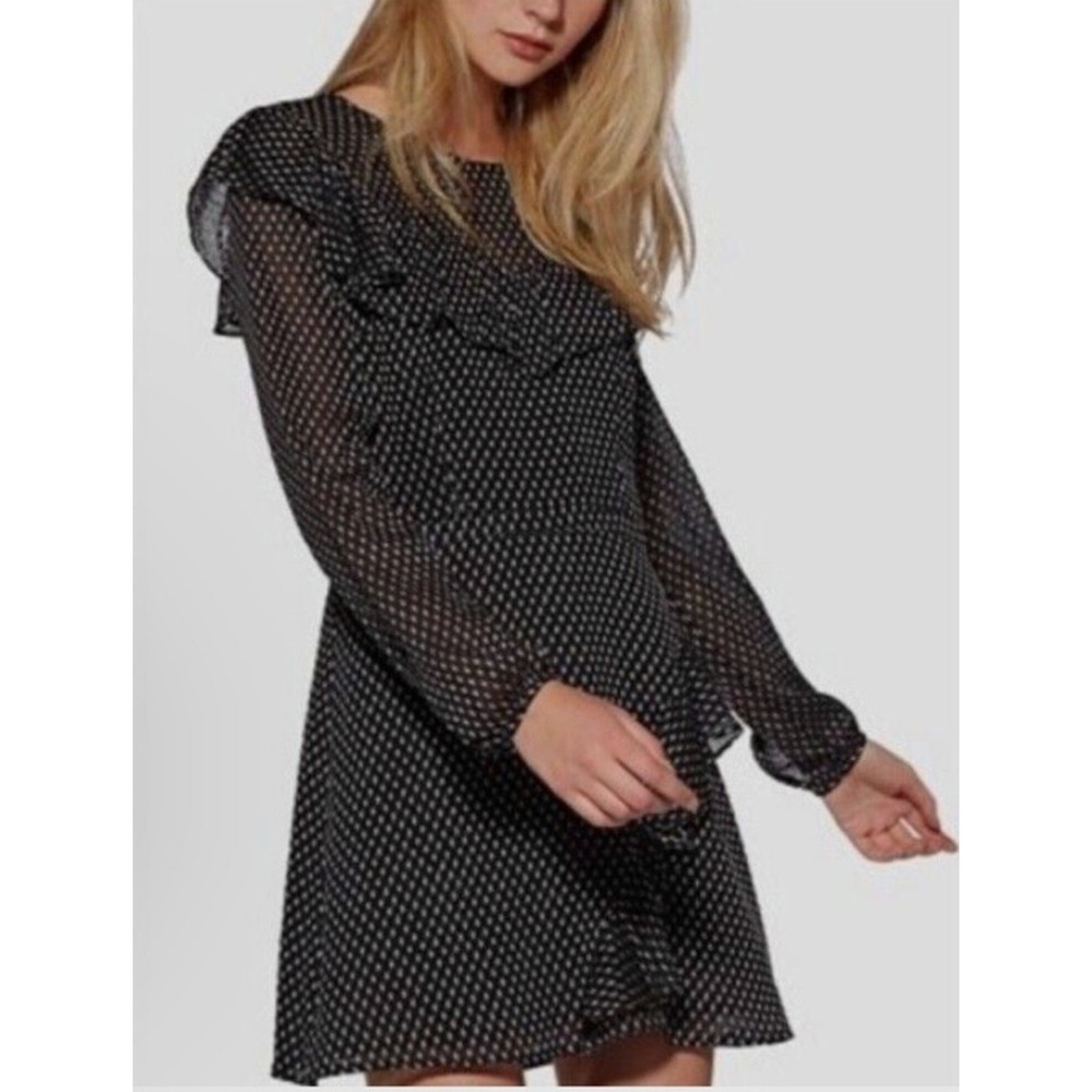 NWT Avec Les Filles Black Polka Dot Mini Dress Size 6, MSRP $128